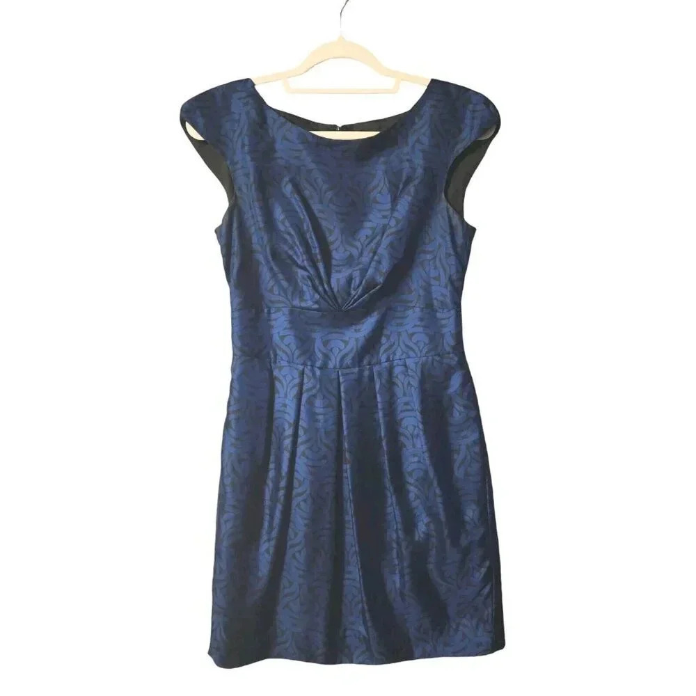 Banana Republic 100% Silk Mini Dress Blue & Black Chain Print Pockets Size 4